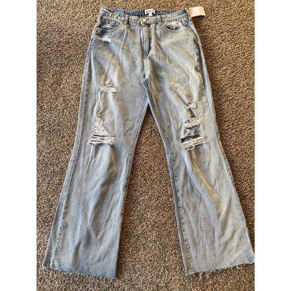 Abound Denim - Abound Light Blue Destroy Wash Wide Leg Jeans - Size 31
